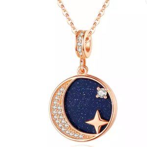 18k rose gold 925 star and moon necklace~
